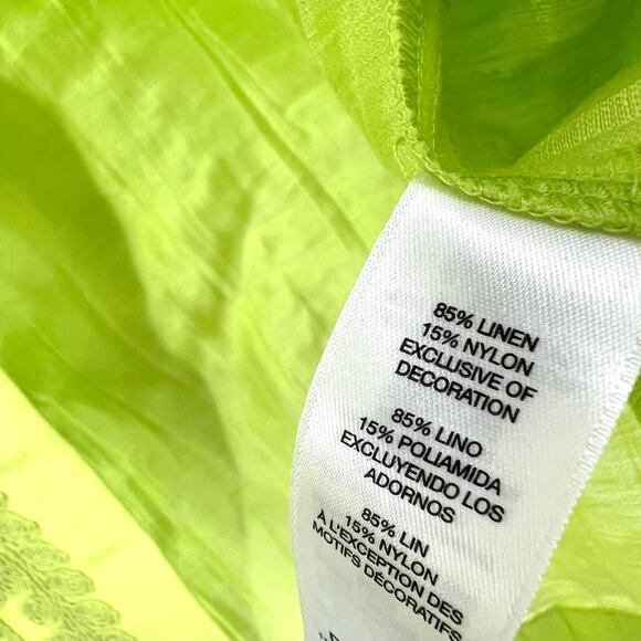 Chicos Sz Medium 1 US 8/10 Neone Green LINEN BLEND Tropical Blouse Shirt Top - Picture 8 of 9